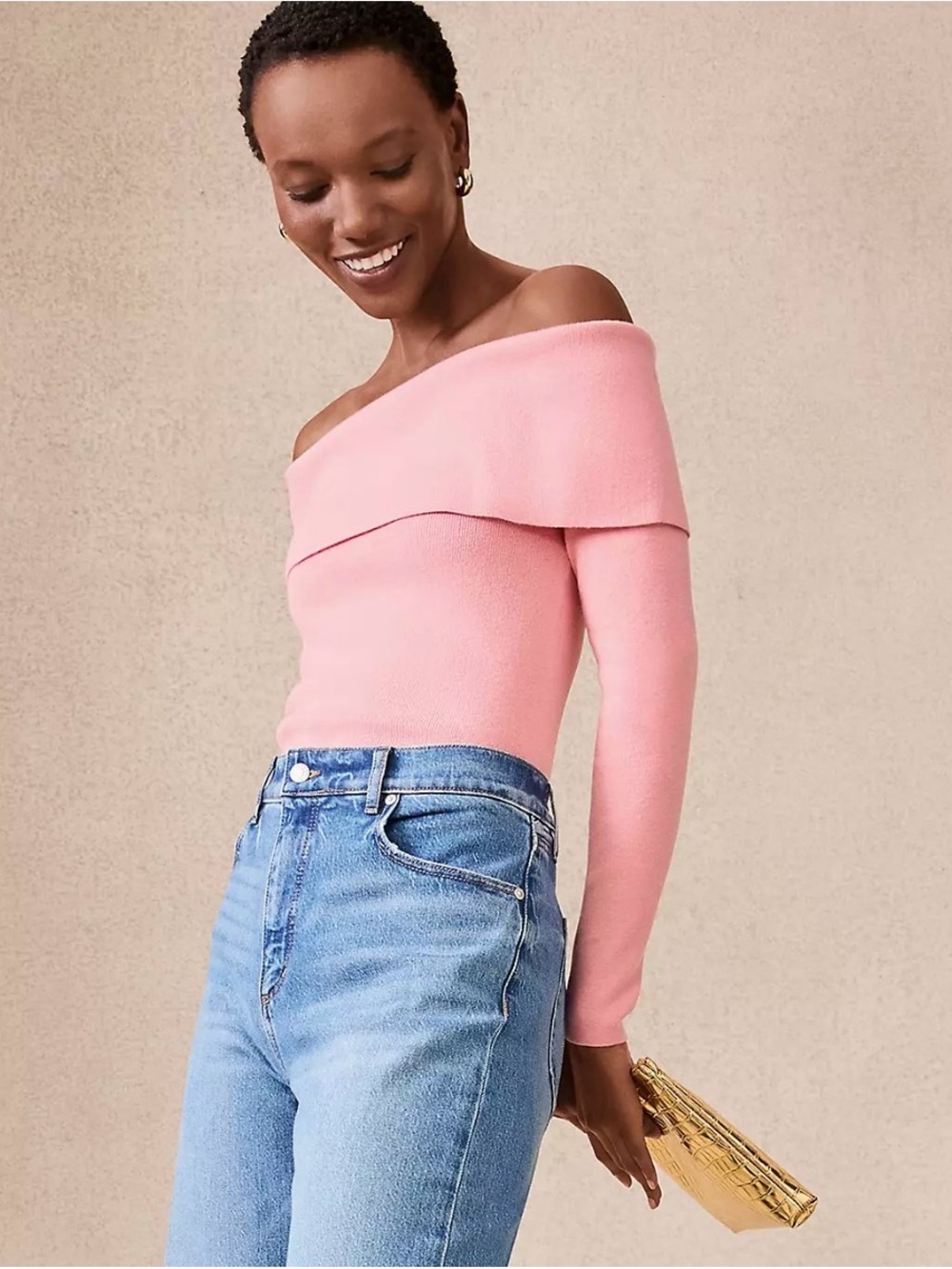 NWT Loft Ribbed Off The Shoulder Sweater in Pink Size Medium - Picture 8 of 8